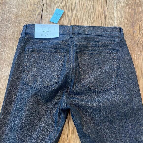 LOFT Black Denim Gold Shimmer Slim Pocket Skinny Stretch Jeans 4 Petite - Picture 7 of 8